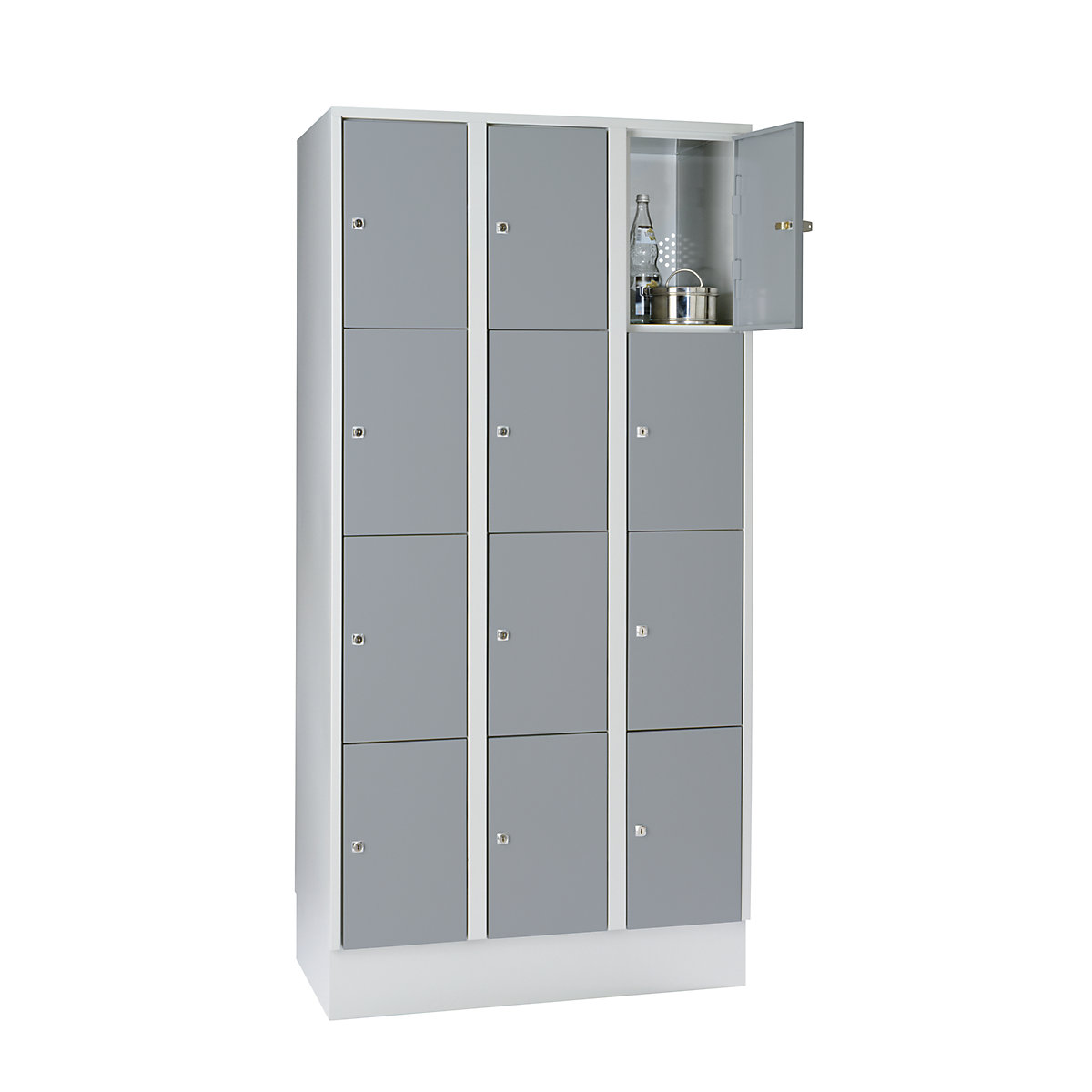 Clothes locker – Wolf, with plinth, 12 compartments, 300 mm, light grey / silver grey-4