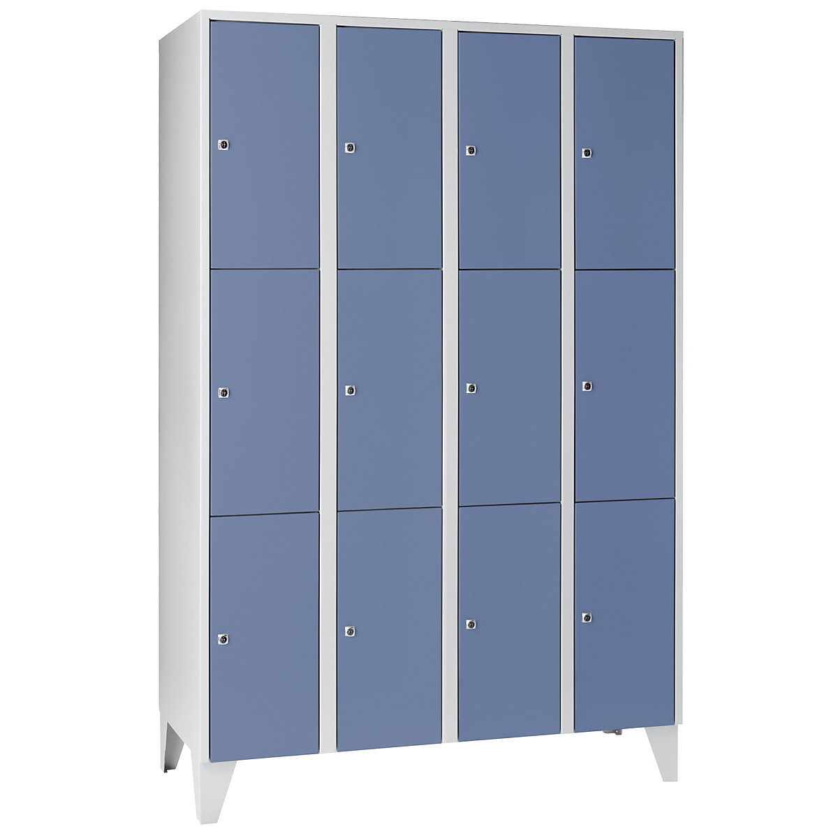 Clothes locker – Wolf, 4 compartments, 12 compartments, width 1200 mm, pigeon blue-4