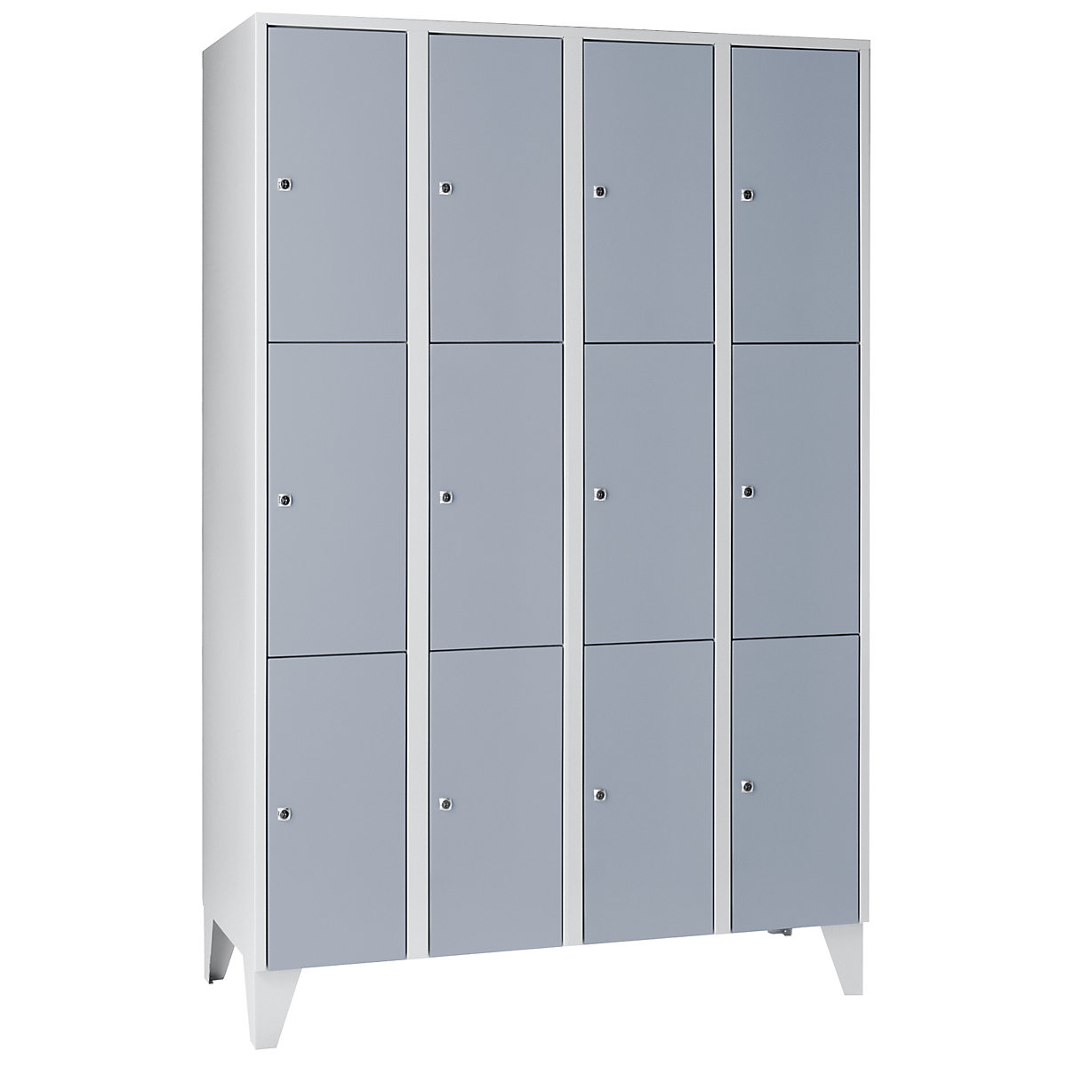 Clothes locker – Wolf, 4 compartments, 12 compartments, width 1200 mm, silver grey-6