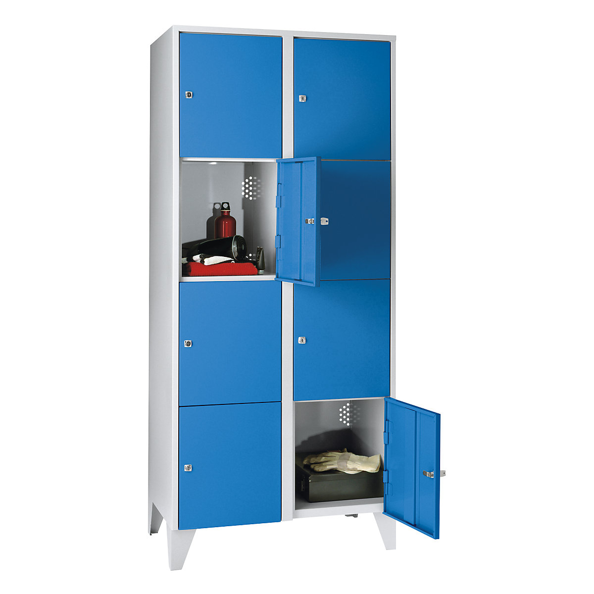 Clothes locker – Wolf, with stud feet, 8 compartments, 400 mm, light grey / light blue-7