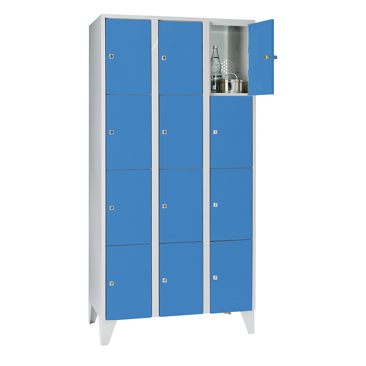Clothes locker – Wolf, with stud feet, 12 compartments, 300 mm, light grey / light blue-4