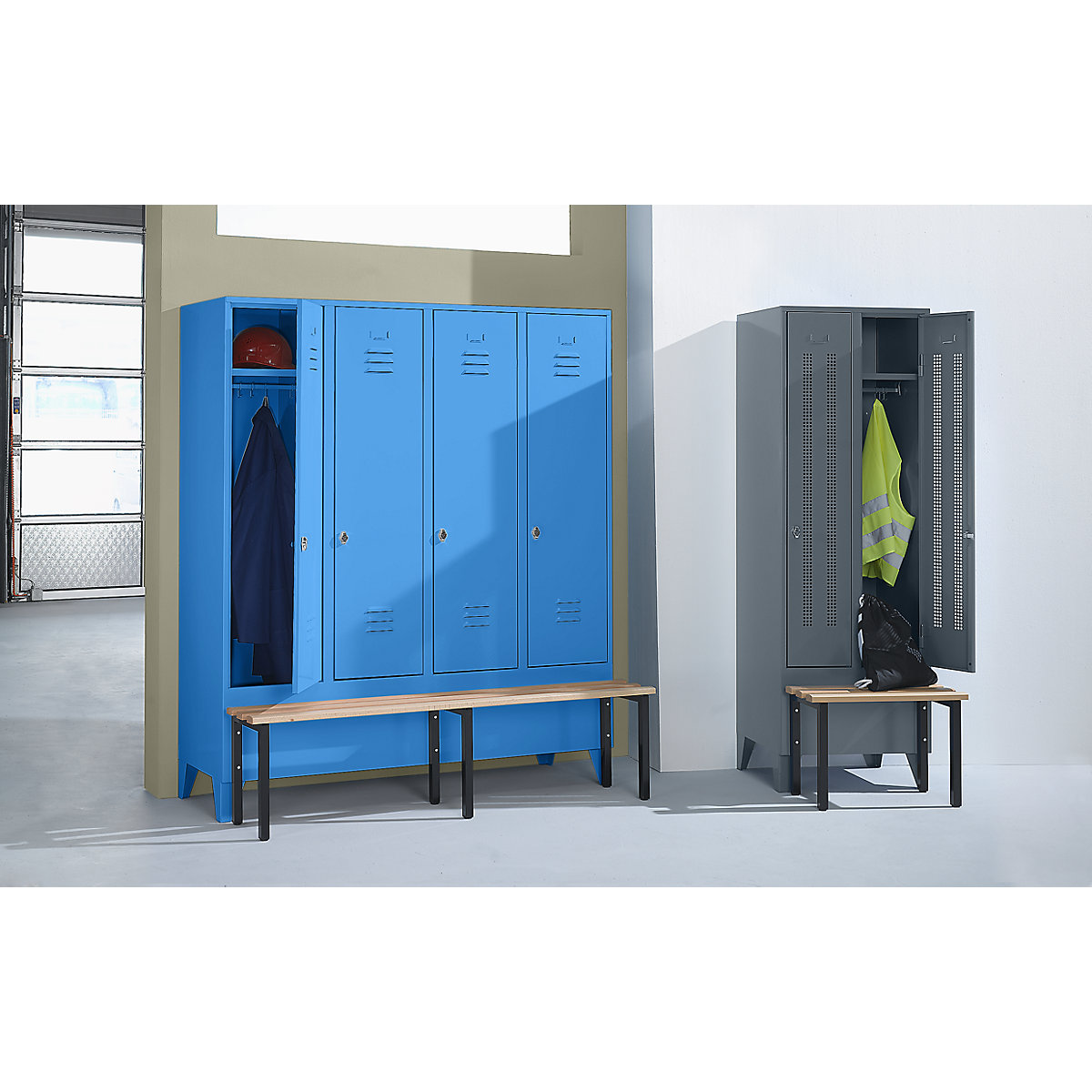 Clothes locker with bench mounted in front – Wolf (Product illustration 2)-1