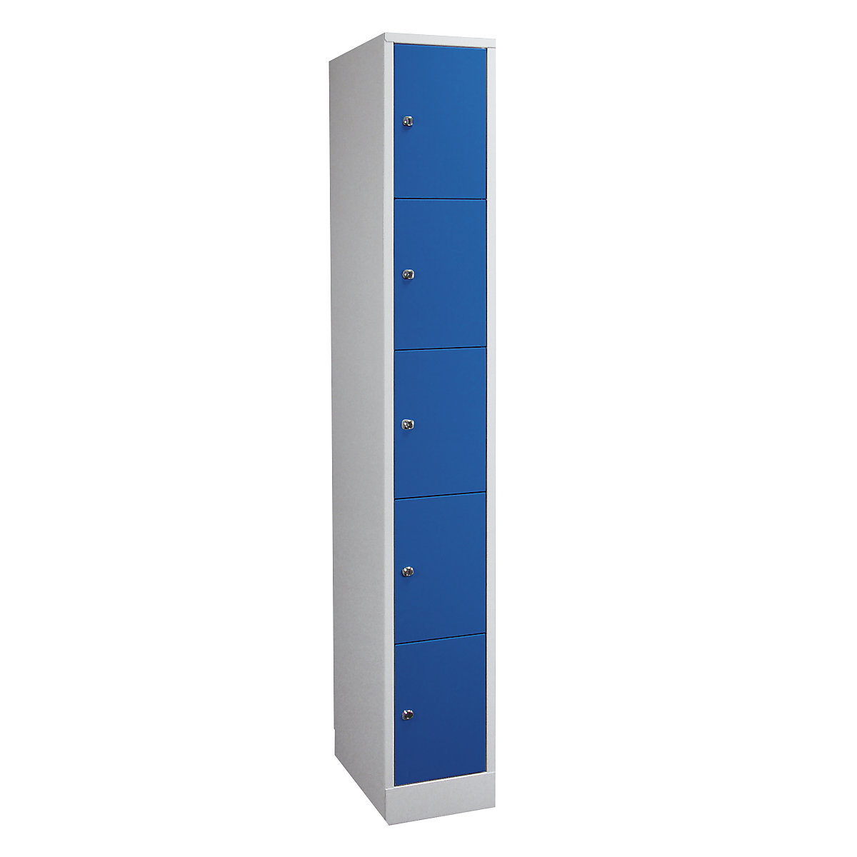 Clothes lockers in practical sizes – Wolf, 5 compartments, width 400 mm, light grey / gentian blue-4