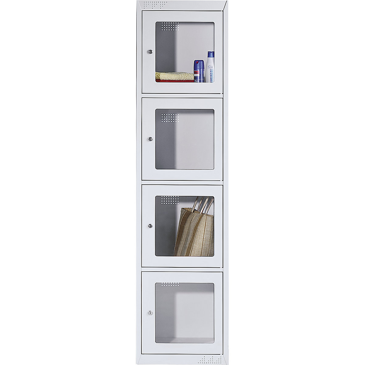 Compartment locker with vision panel – eurokraft basic, 4 compartments with window, light grey, extension unit-1