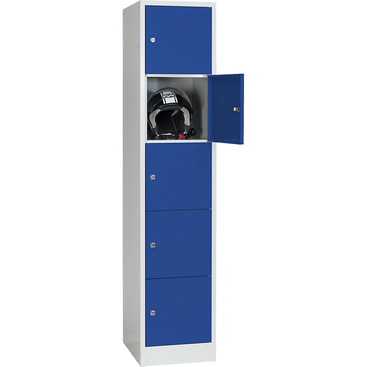 Cube lockers – Wolf, 5 compartments, stove enameled, compartment width 398 mm, gentian blue/light grey-2