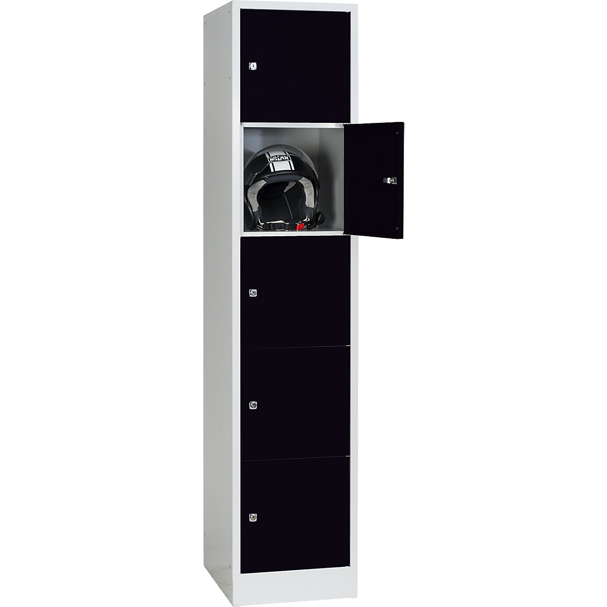 Cube lockers – Wolf, 5 compartments, stove enameled, compartment width 398 mm, jet black/light grey-7