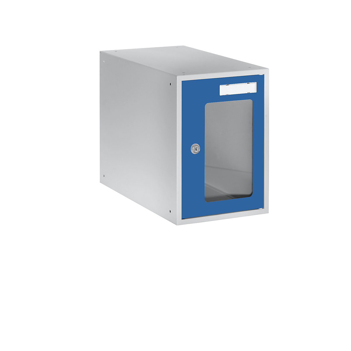 Cube lockers with vision panel – eurokraft basic, HxWxD 350 x 250 x 450 mm, door frame gentian blue RAL 5010-3