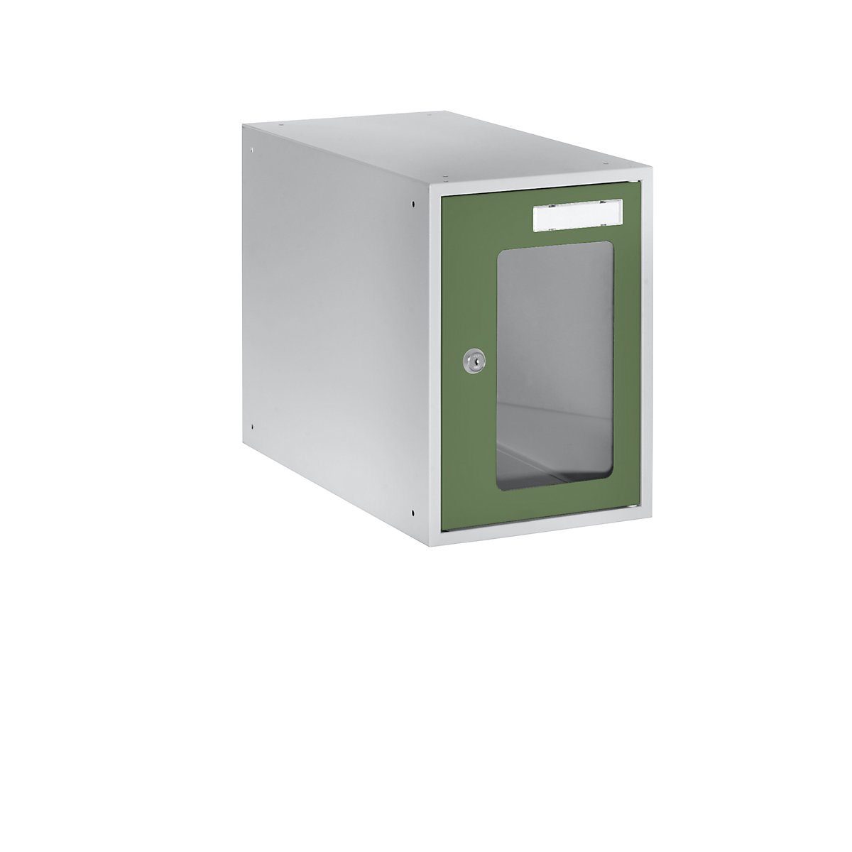 Cube lockers with vision panel – eurokraft basic, HxWxD 350 x 250 x 450 mm, door frame reseda green RAL 6011-5