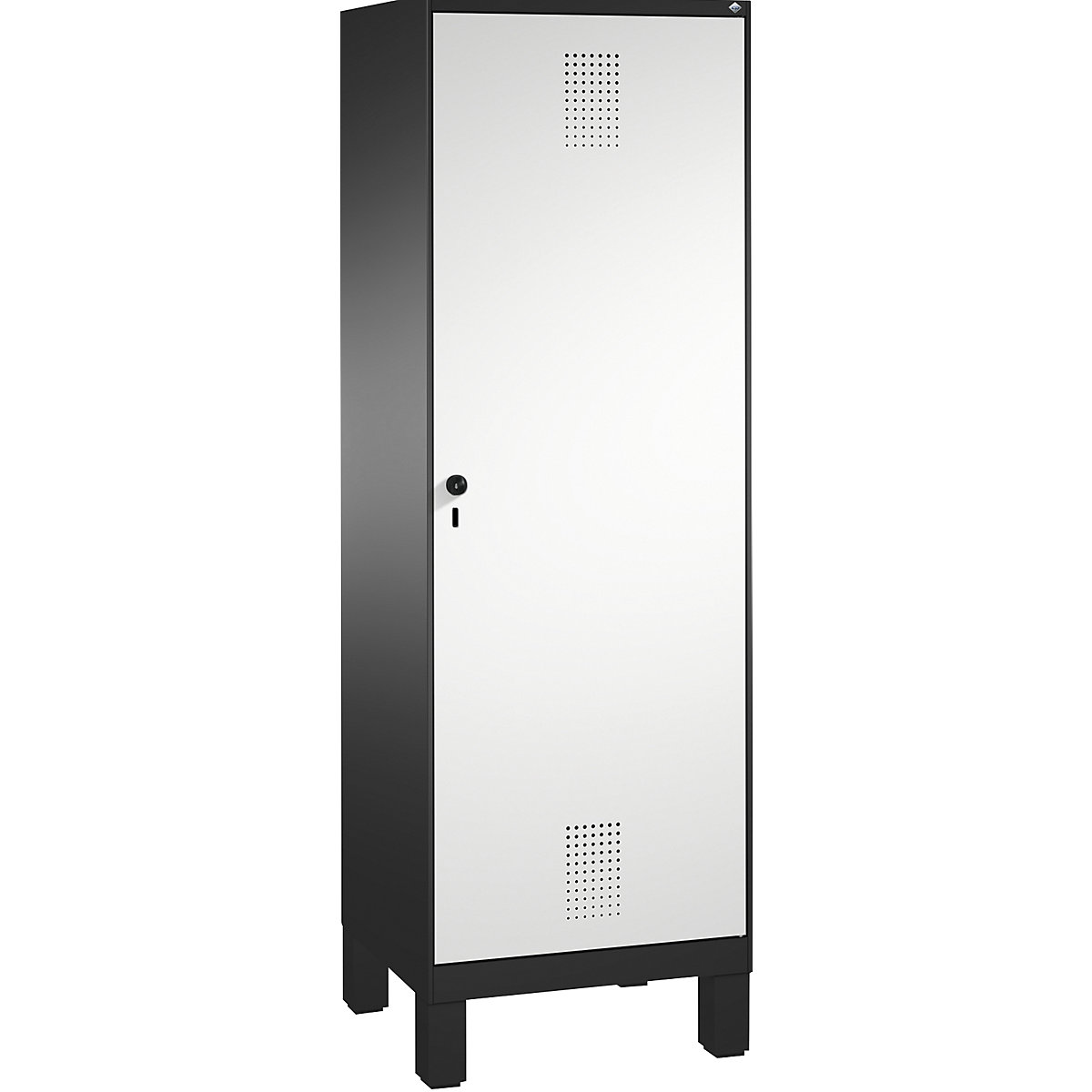 EVOLO cloakroom locker, door for 2 compartments, with feet – C+P, 2 compartments, 1 door, compartment width 300 mm, black grey / light grey-8