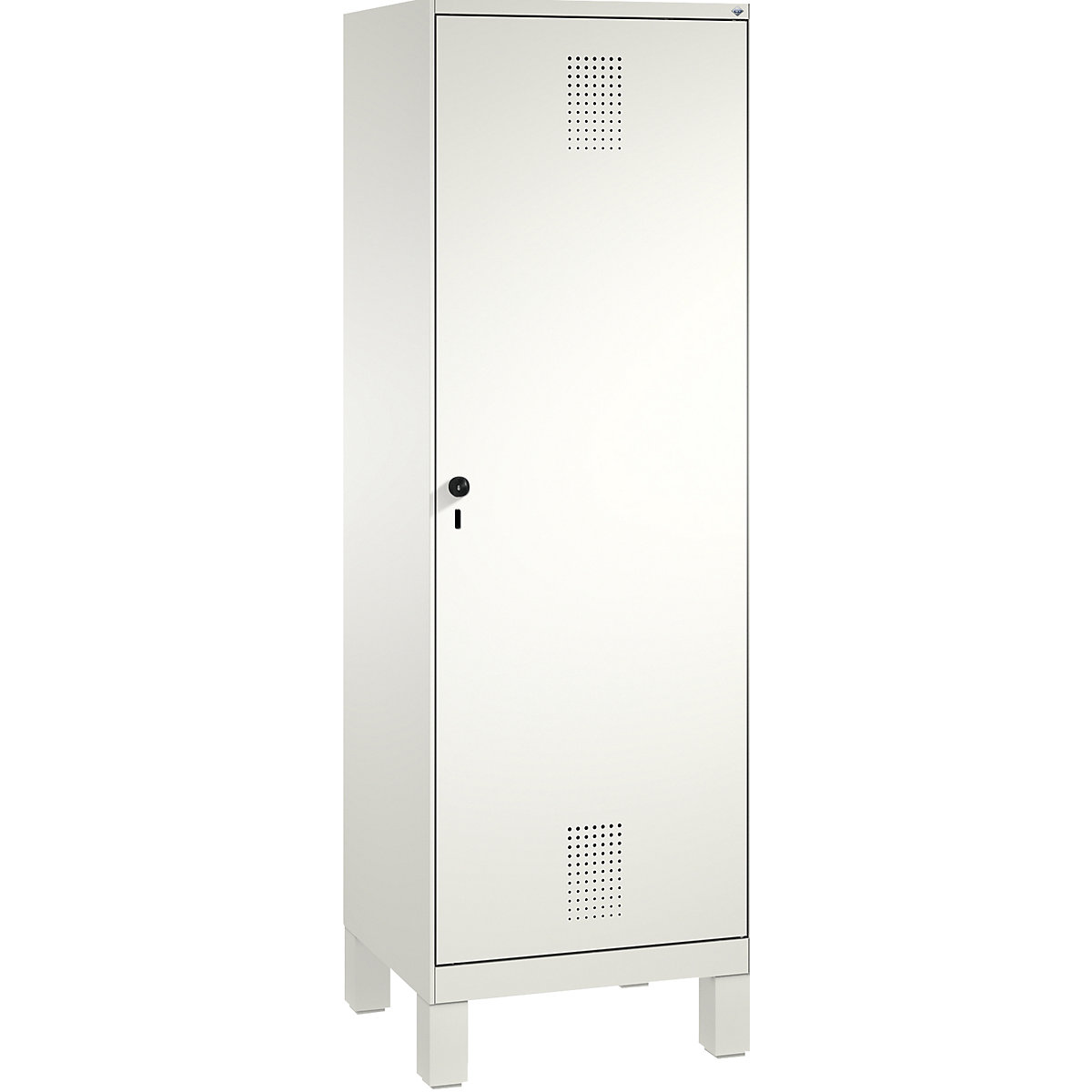 EVOLO cloakroom locker, door for 2 compartments, with feet – C+P, 2 compartments, 1 door, compartment width 300 mm, traffic white / traffic white-2