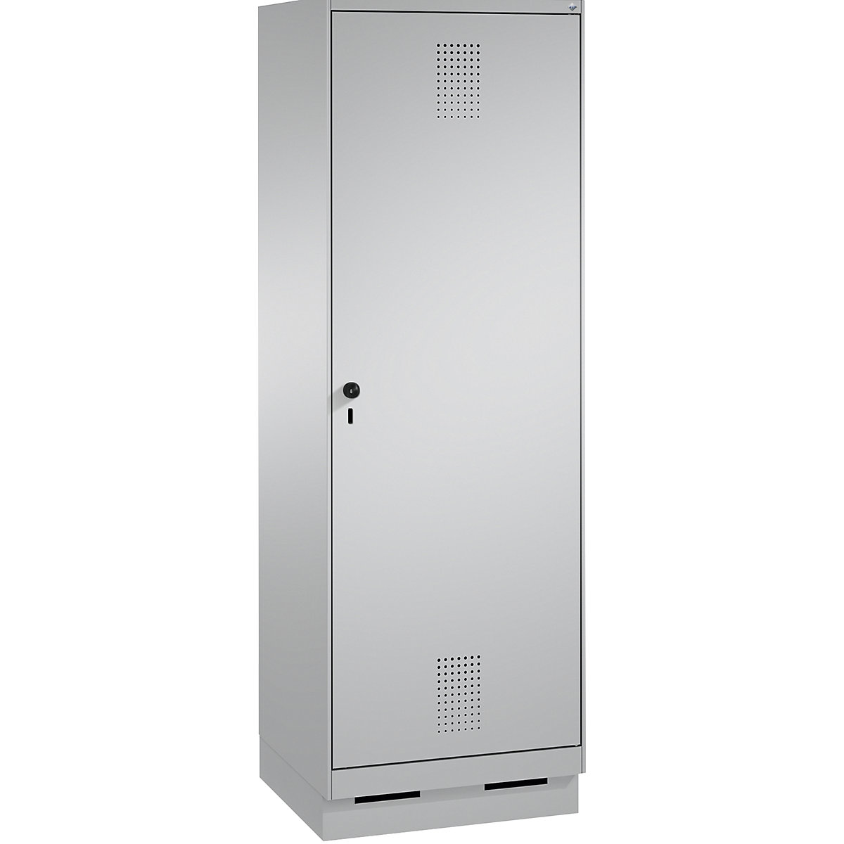 EVOLO cloakroom locker, door for 2 compartments, with plinth – C+P, 2 compartments, 1 door, compartment width 300 mm, white aluminium / white aluminium-5