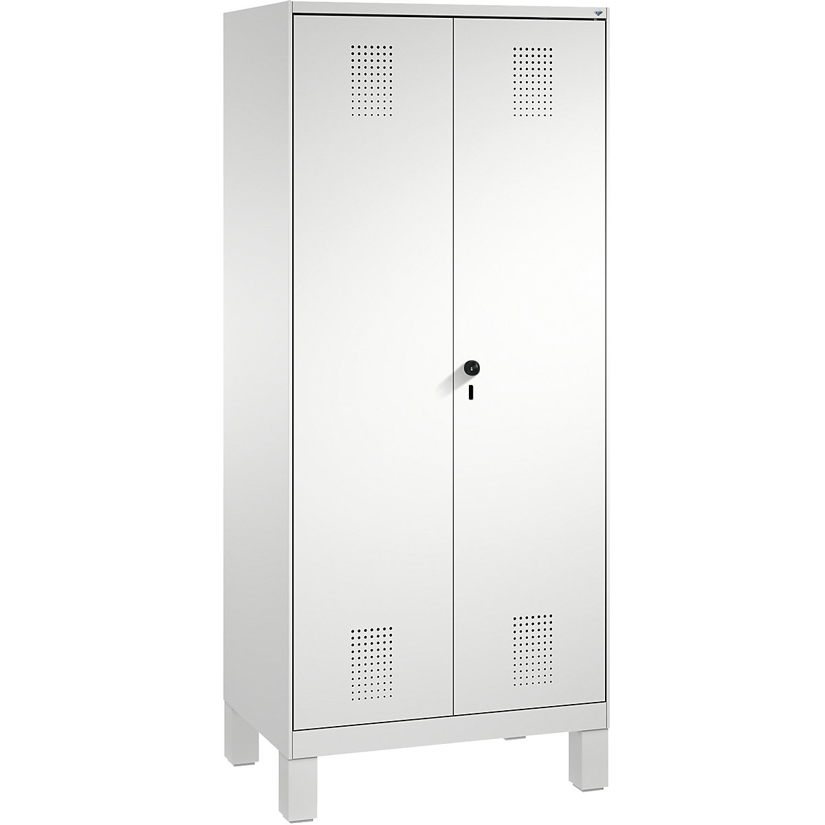 EVOLO cloakroom locker, doors close in the middle – C+P, 2 compartments, compartment width 400 mm, with feet, light grey-7