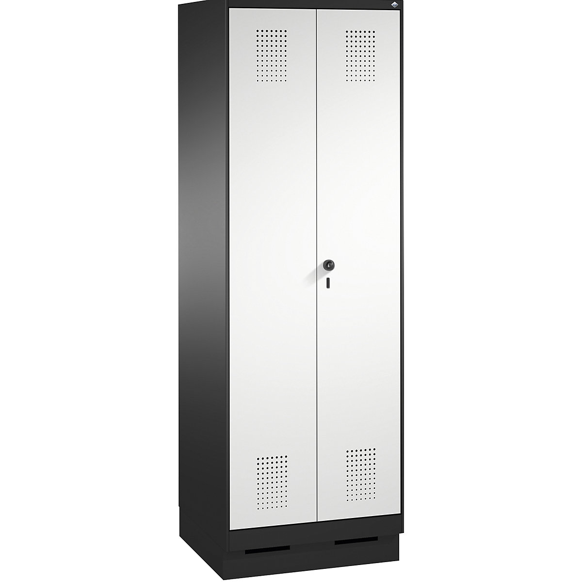 EVOLO cloakroom locker, doors close in the middle – C+P, 2 compartments, compartment width 300 mm, with plinth, black grey / light grey-15