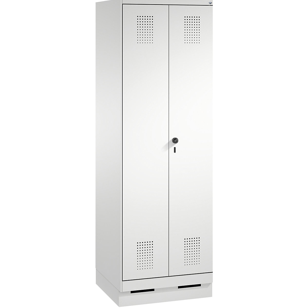 EVOLO cloakroom locker, doors close in the middle – C+P, 2 compartments, compartment width 300 mm, with plinth, light grey-4