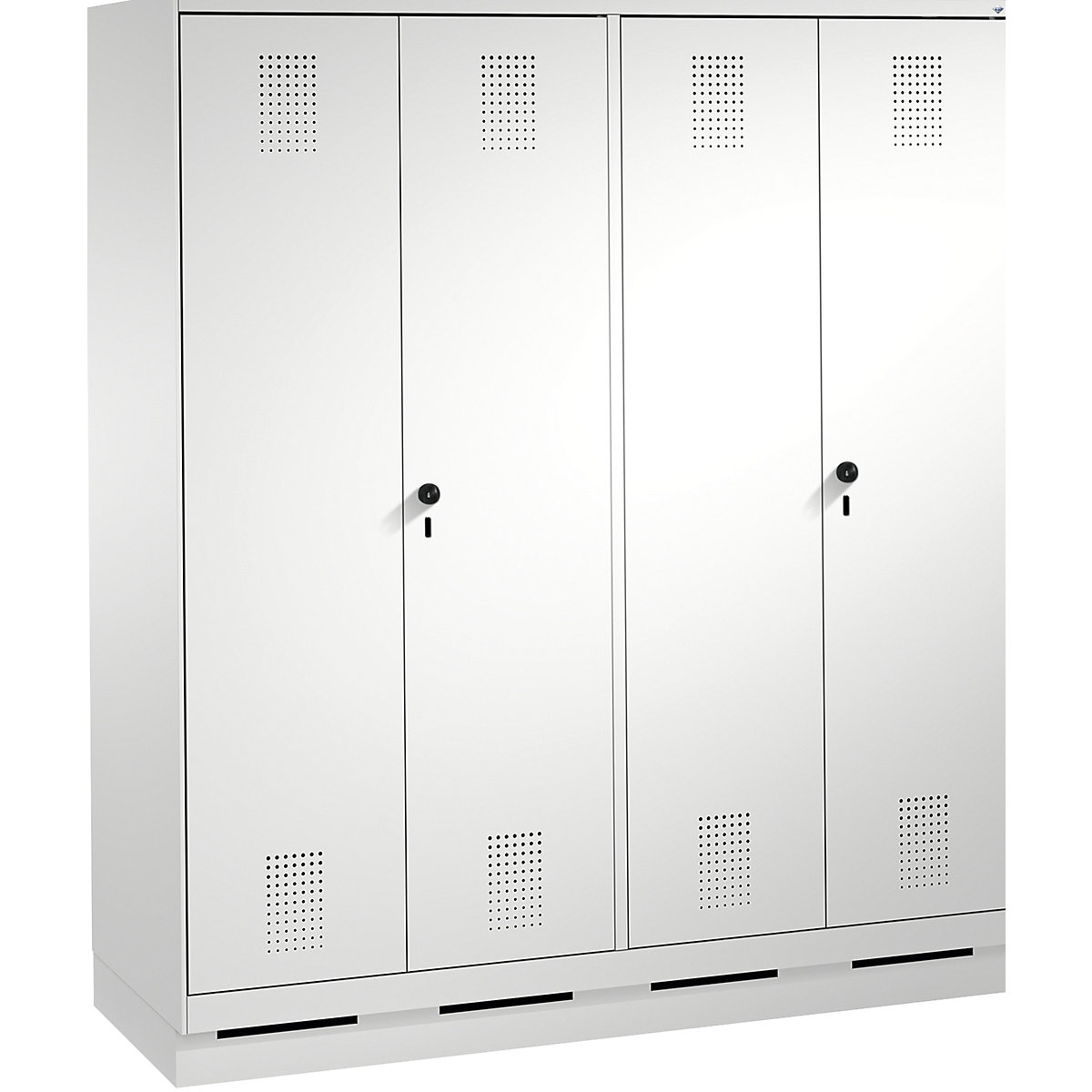 EVOLO cloakroom locker, doors close in the middle – C+P, 4 compartments, compartment width 400 mm, with plinth, light grey-13
