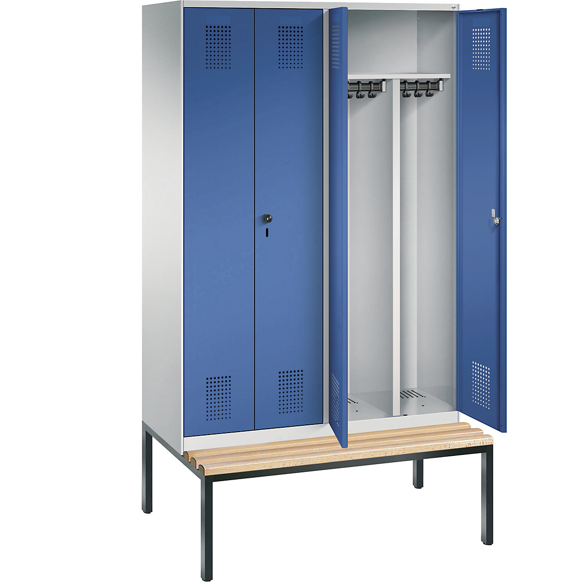 EVOLO cloakroom locker, doors close in the middle, with bench – C+P (Product illustration 21)-20