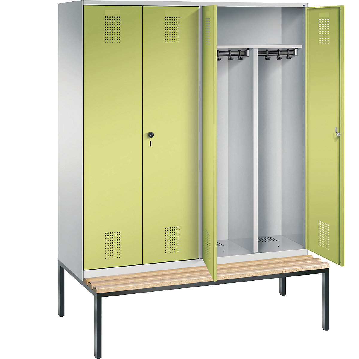 EVOLO cloakroom locker, doors close in the middle, with bench – C+P (Product illustration 19)-18