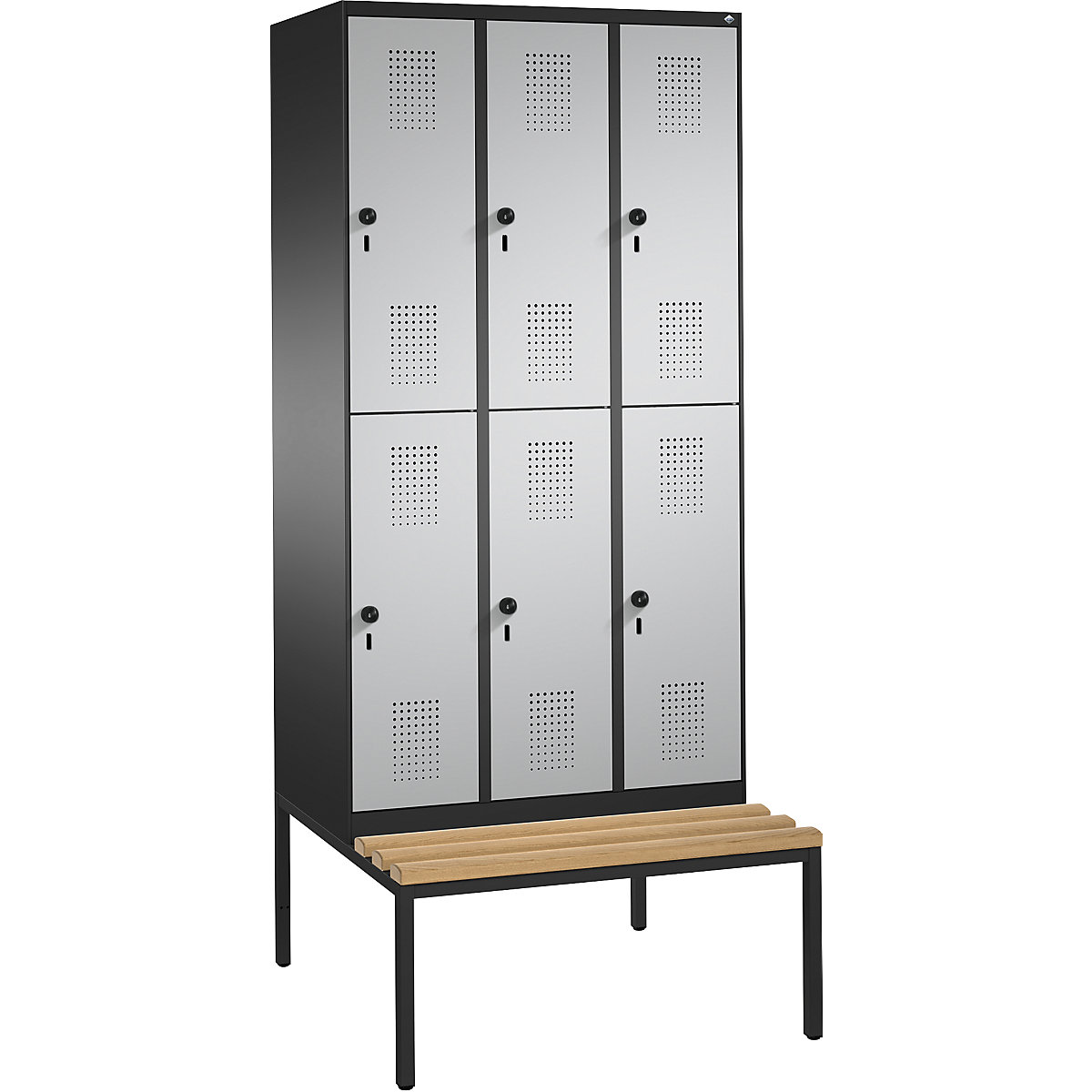 EVOLO cloakroom locker, double tier, with bench – C+P