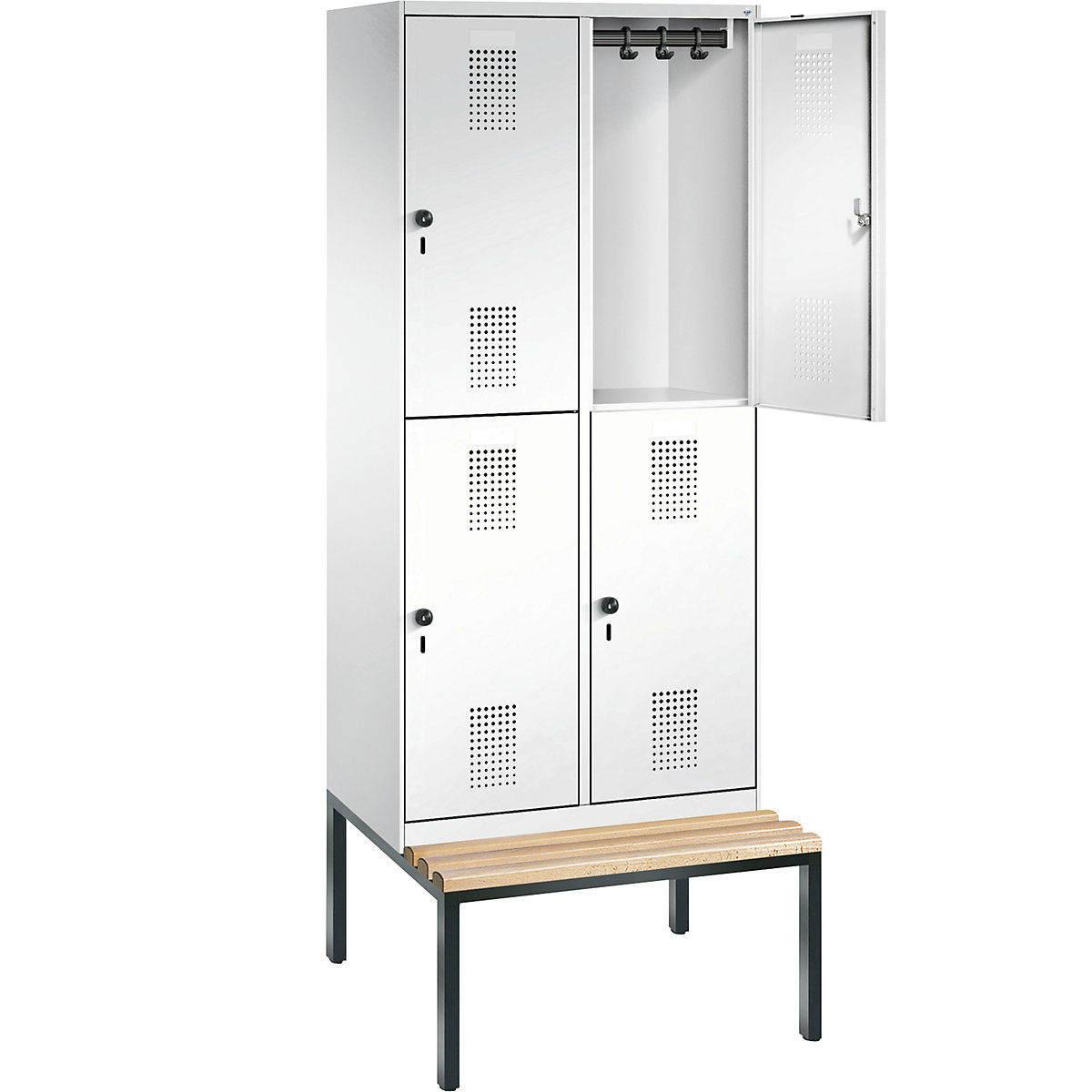 EVOLO cloakroom locker, double tier, with bench – C+P (Product illustration 2)-1
