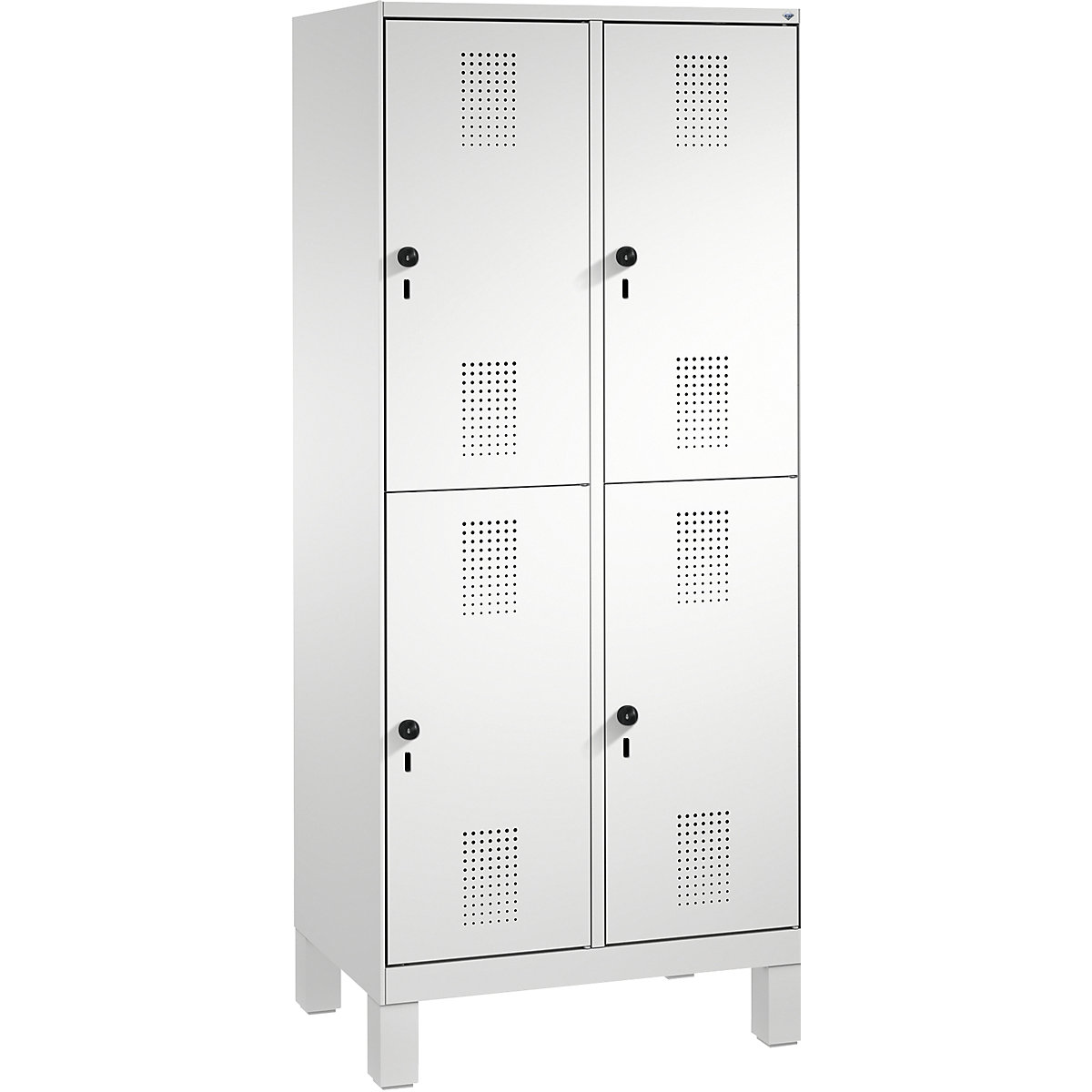 EVOLO cloakroom locker, double tier, with feet – C+P, 2 compartments, 2 shelf compartments each, compartment width 400 mm, light grey-10