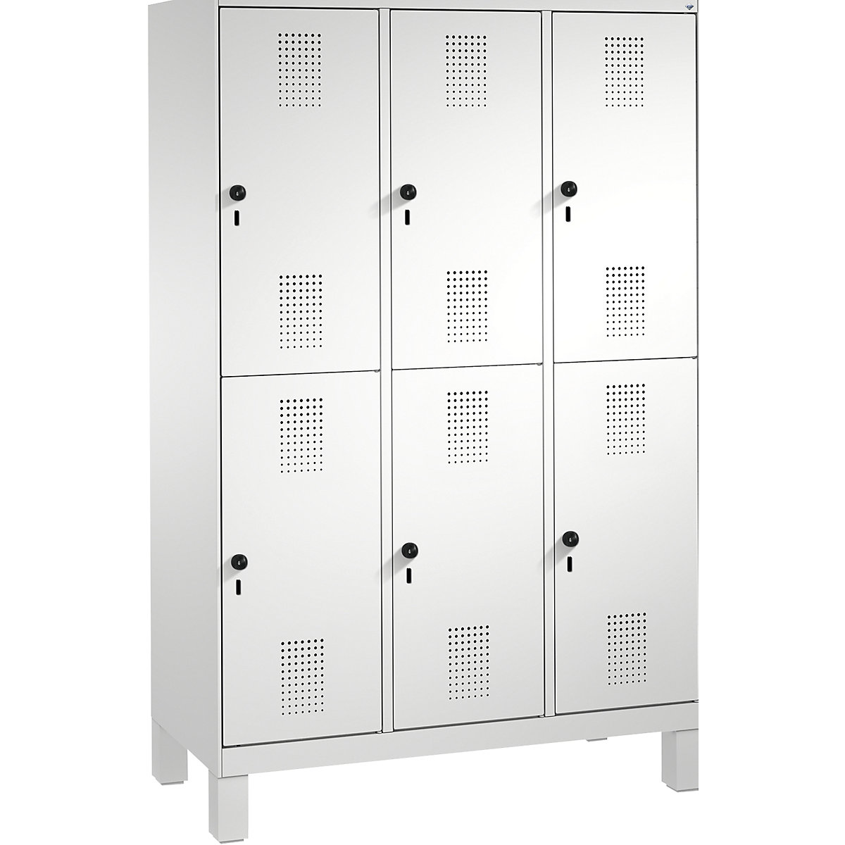 EVOLO cloakroom locker, double tier, with feet – C+P, 3 compartments, 2 shelf compartments each, compartment width 400 mm, light grey-10