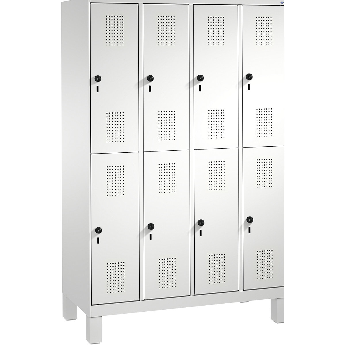 EVOLO cloakroom locker, double tier, with feet – C+P, 4 compartments, 2 shelf compartments each, compartment width 300 mm, light grey-11