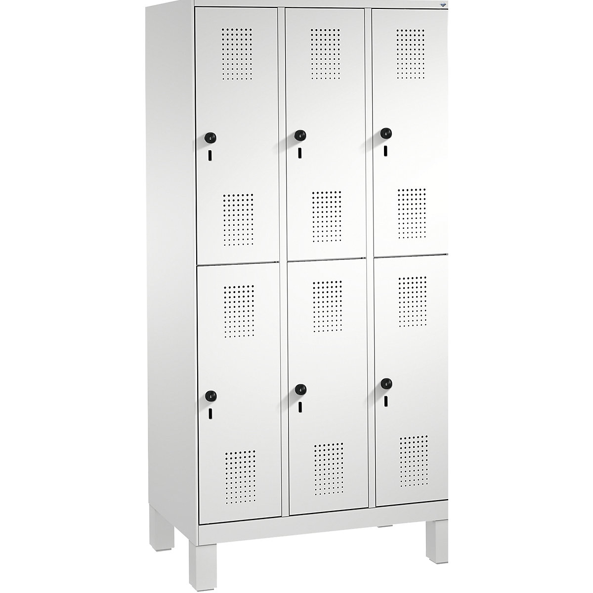 EVOLO cloakroom locker, double tier, with feet – C+P, 3 compartments, 2 shelf compartments each, compartment width 300 mm, light grey-16