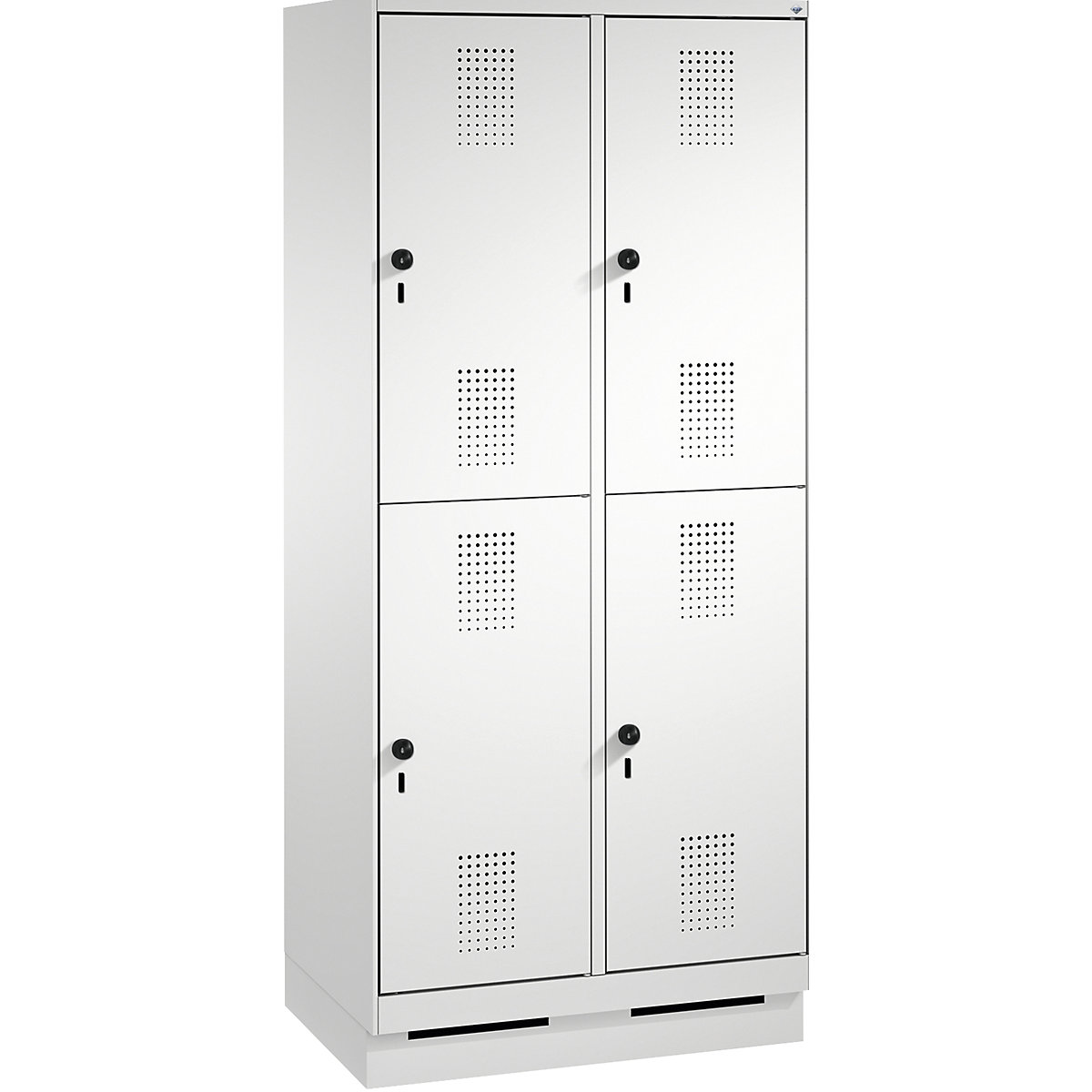 EVOLO cloakroom locker, double tier, with plinth – C+P, 2 compartments, 2 shelf compartments each, compartment width 400 mm, light grey-15
