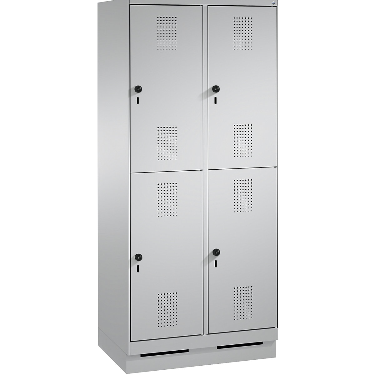 EVOLO cloakroom locker, double tier, with plinth – C+P, 2 compartments, 2 shelf compartments each, compartment width 400 mm, white aluminium / white aluminium-7