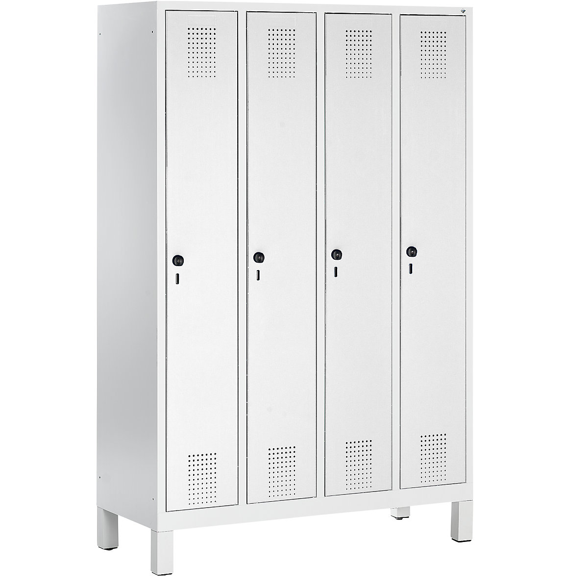 EVOLO cloakroom locker – C+P, with plastic feet, 4 compartments, compartment width 300 mm, light grey