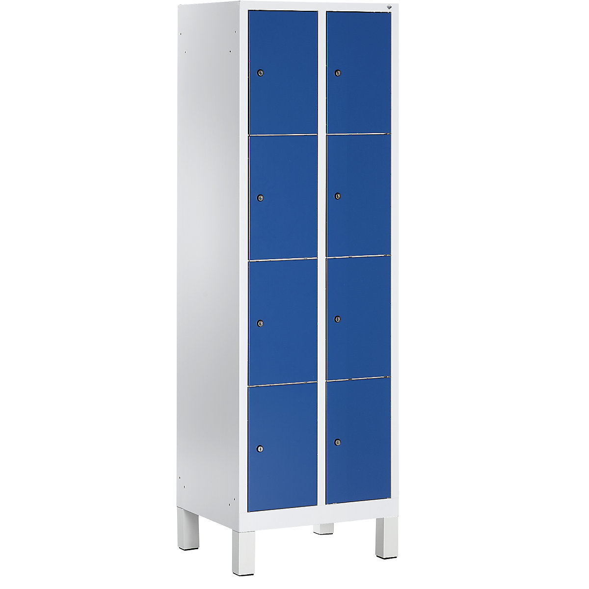 EVOLO cloakroom locker – C+P, with plastic feet, 8 compartments, compartment width 300 mm, light grey / gentian blue-7