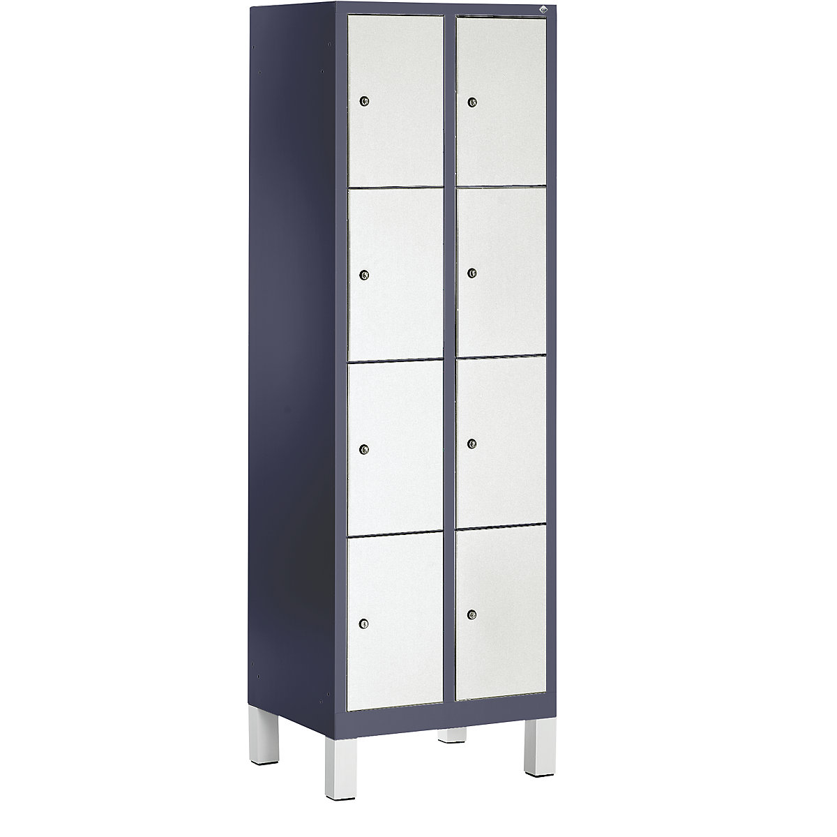 EVOLO cloakroom locker – C+P, with plastic feet, 8 compartments, compartment width 300 mm, black grey / white aluminium-8