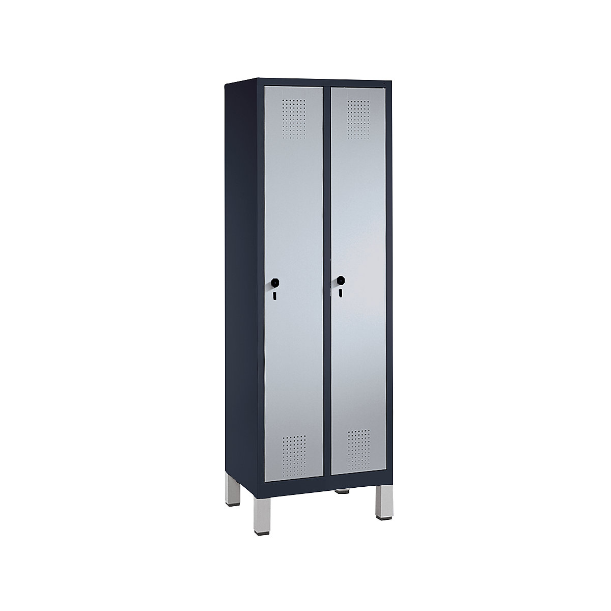 EVOLO cloakroom locker – C+P, with plastic feet, 2 compartments, compartment width 300 mm, black grey / white aluminium-8