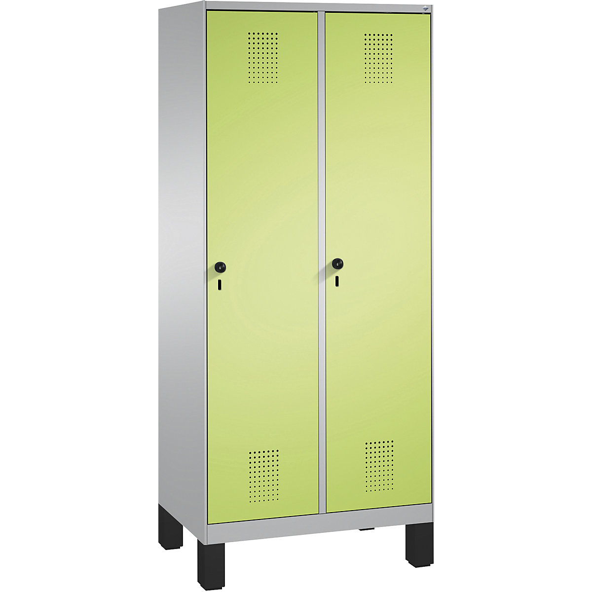 EVOLO cloakroom locker, with feet – C+P, 2 compartments, compartment width 400 mm, white aluminium / viridian green-5