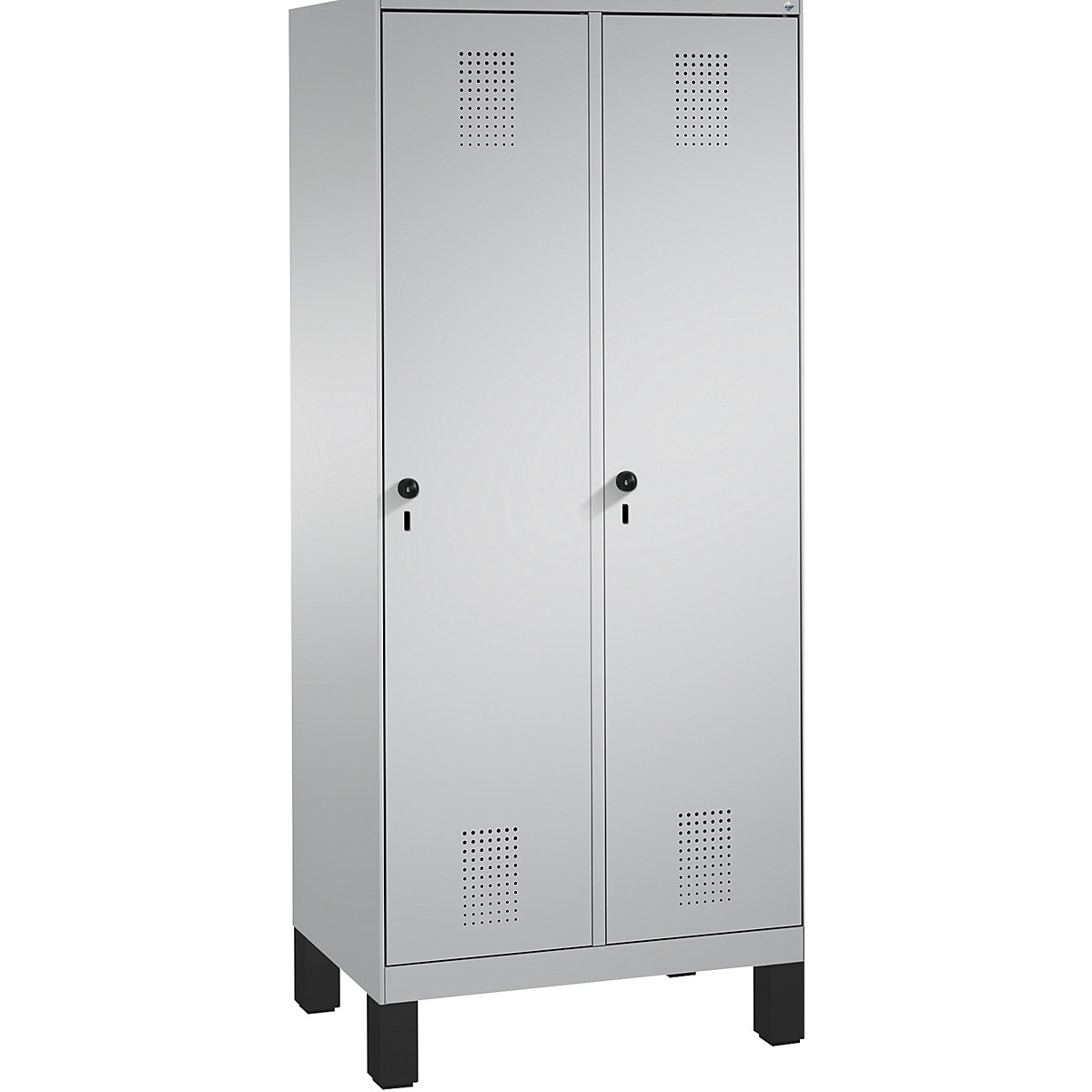 EVOLO cloakroom locker, with feet – C+P, 2 compartments, compartment width 400 mm, white aluminium / white aluminium-4