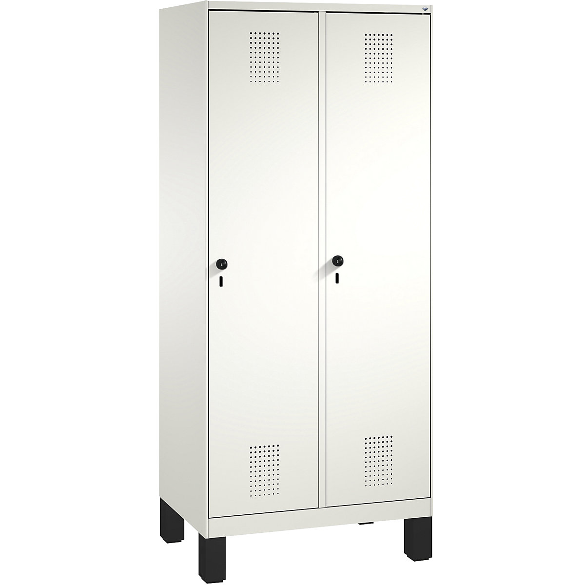 EVOLO cloakroom locker, with feet – C+P, 2 compartments, compartment width 400 mm, traffic white / traffic white-6