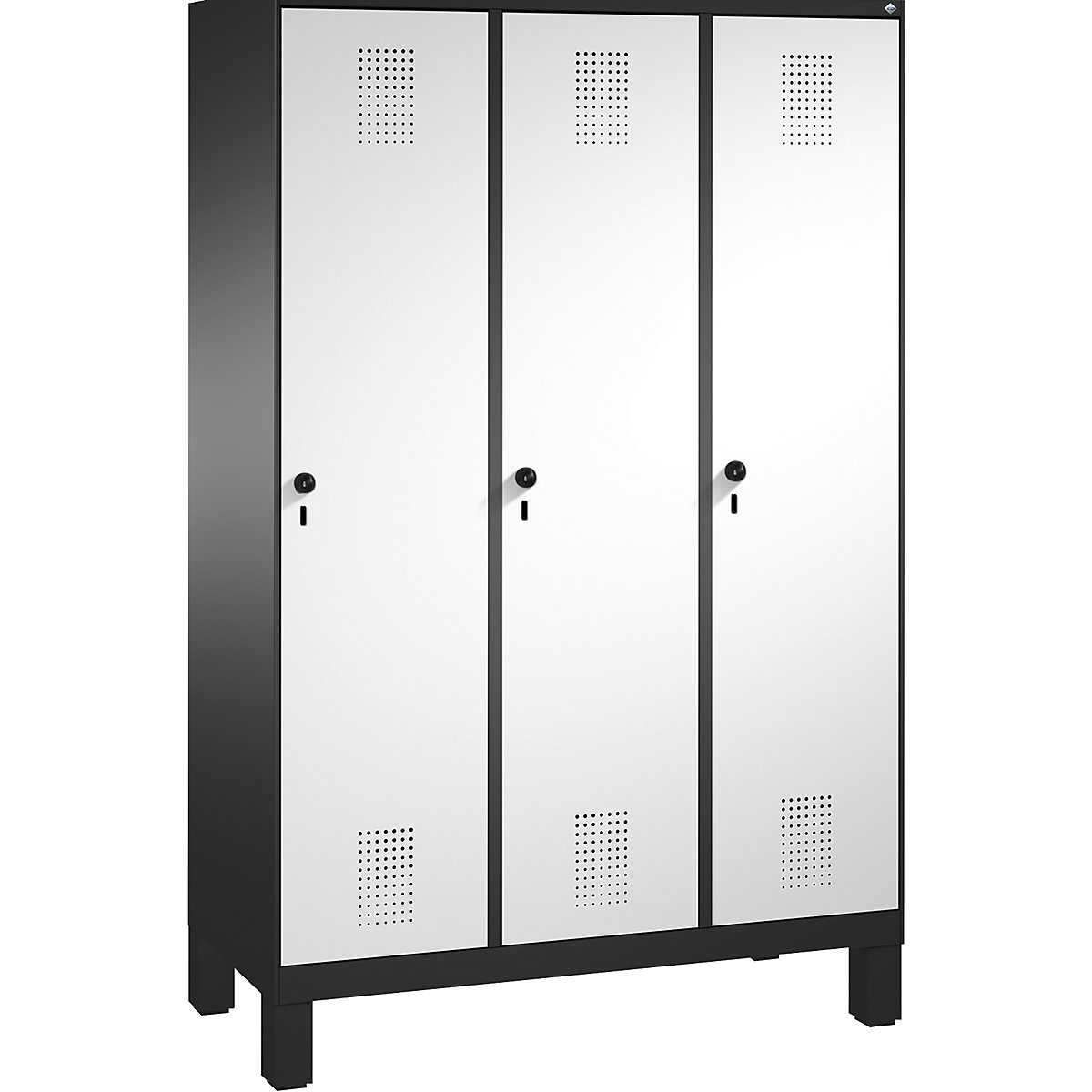 EVOLO cloakroom locker, with feet – C+P, 3 compartments, compartment width 400 mm, black grey / light grey-16