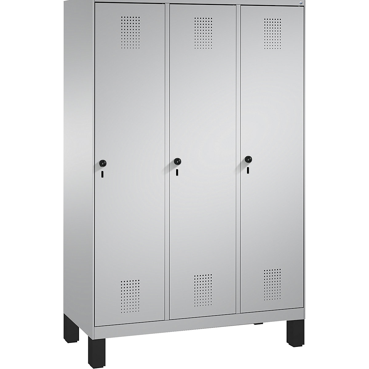 EVOLO cloakroom locker, with feet – C+P, 3 compartments, compartment width 400 mm, white aluminium / white aluminium-7