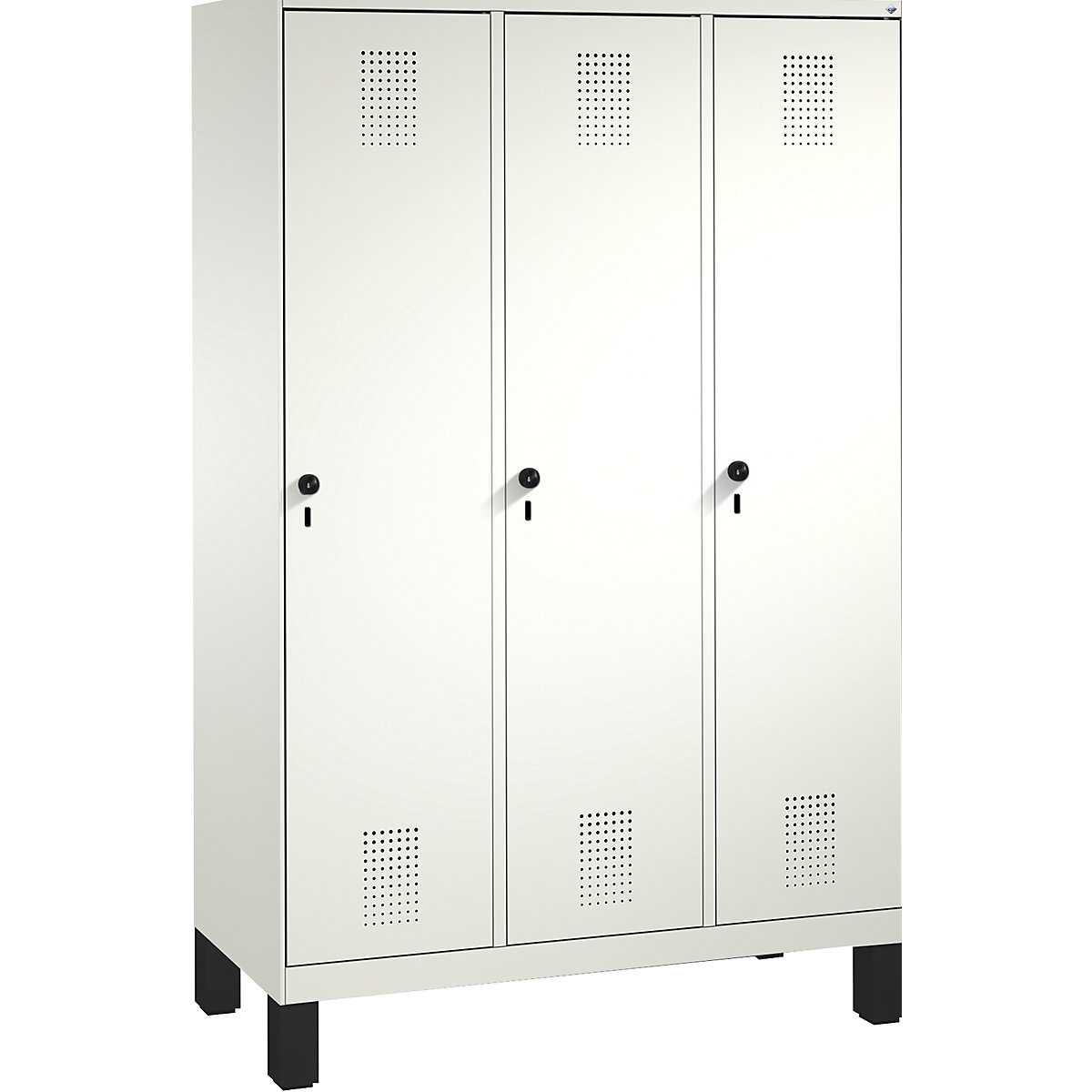 EVOLO cloakroom locker, with feet – C+P, 3 compartments, compartment width 400 mm, traffic white / traffic white-10
