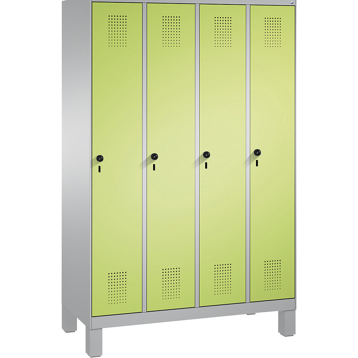EVOLO cloakroom locker, with feet – C+P, 4 compartments, compartment width 300 mm, white aluminium / viridian green-16