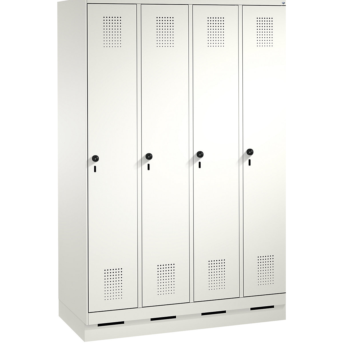 EVOLO cloakroom locker, with plinth – C+P, 4 compartments, compartment width 300 mm, traffic white / traffic white-10