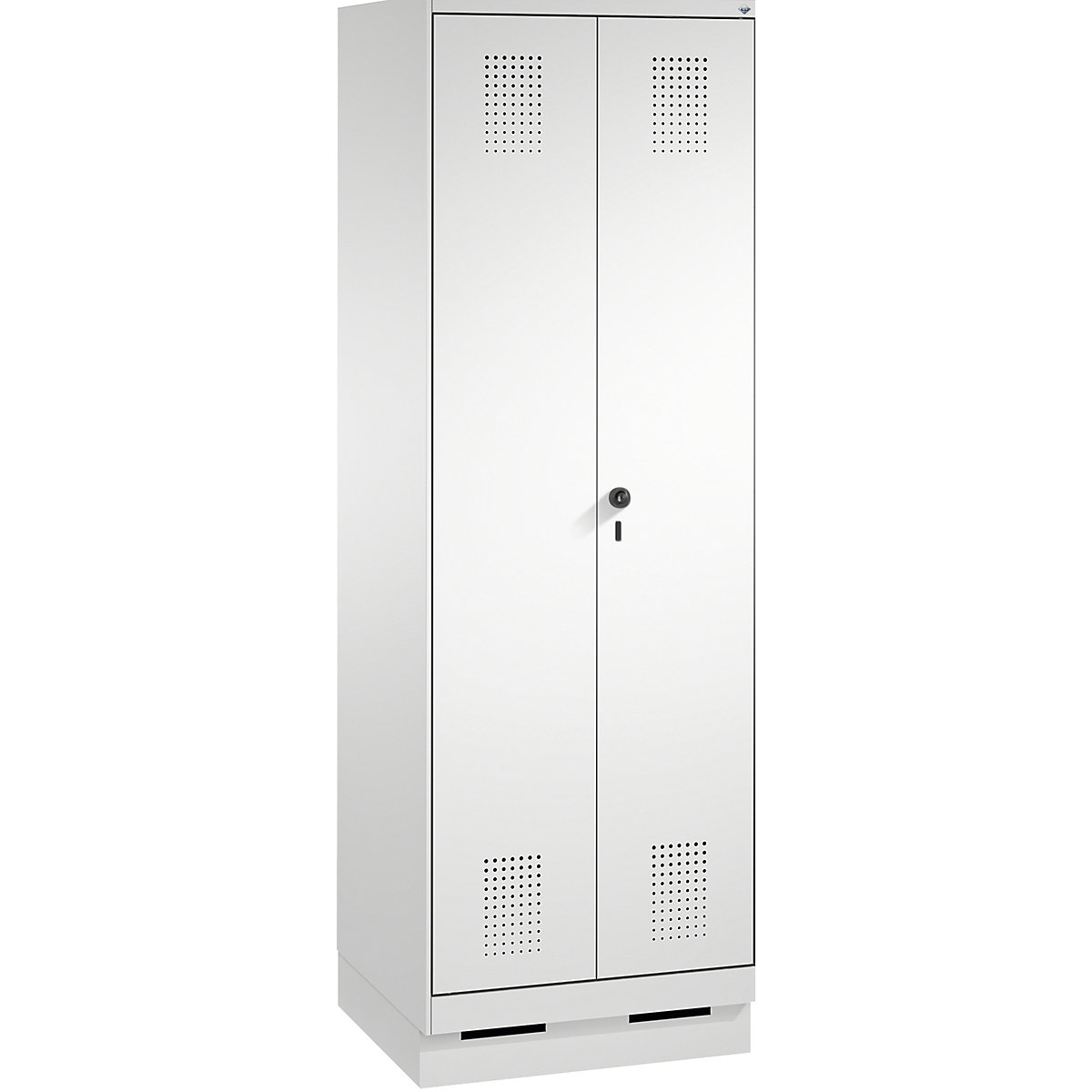EVOLO laundry cupboard / cloakroom locker – C+P, 4 shelves, clothes rail, compartments 2 x 300 mm, with plinth, light grey-6