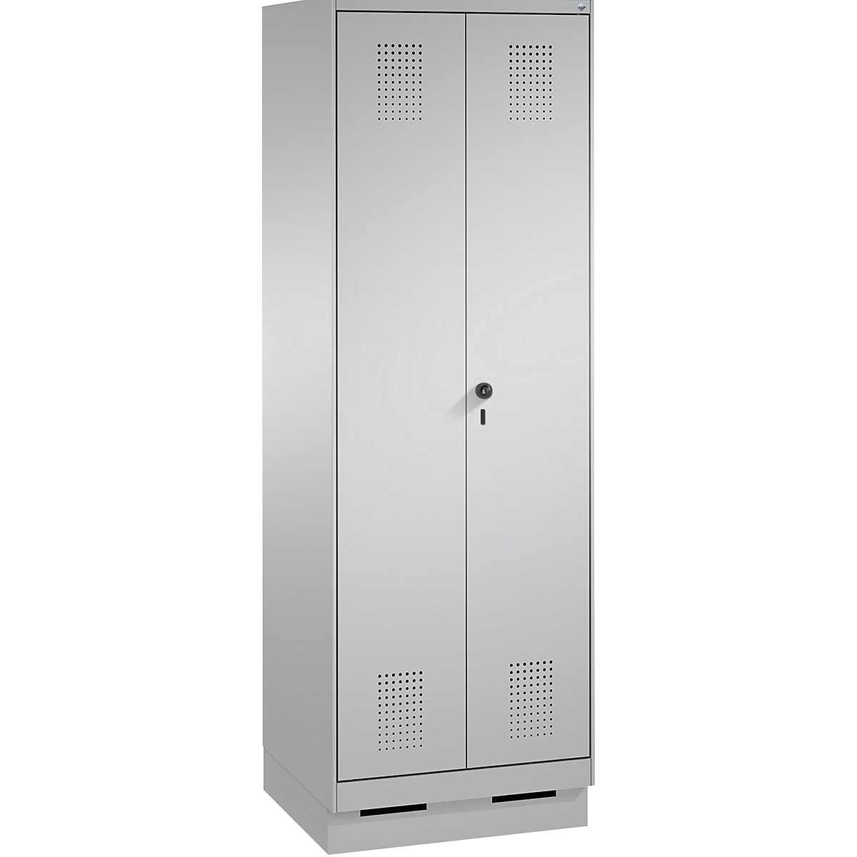 EVOLO laundry cupboard / cloakroom locker – C+P, 4 shelves, clothes rail, compartments 2 x 300 mm, with plinth, white aluminium / white aluminium-11