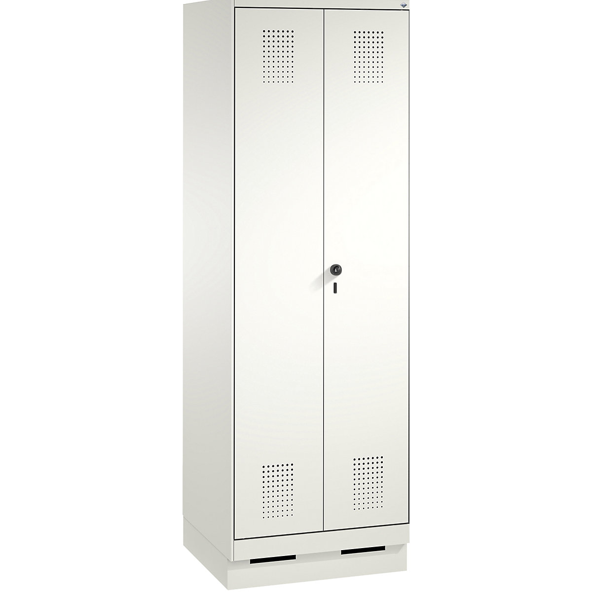 EVOLO laundry cupboard / cloakroom locker – C+P, 4 shelves, clothes rail, compartments 2 x 300 mm, with plinth, traffic white / traffic white-4