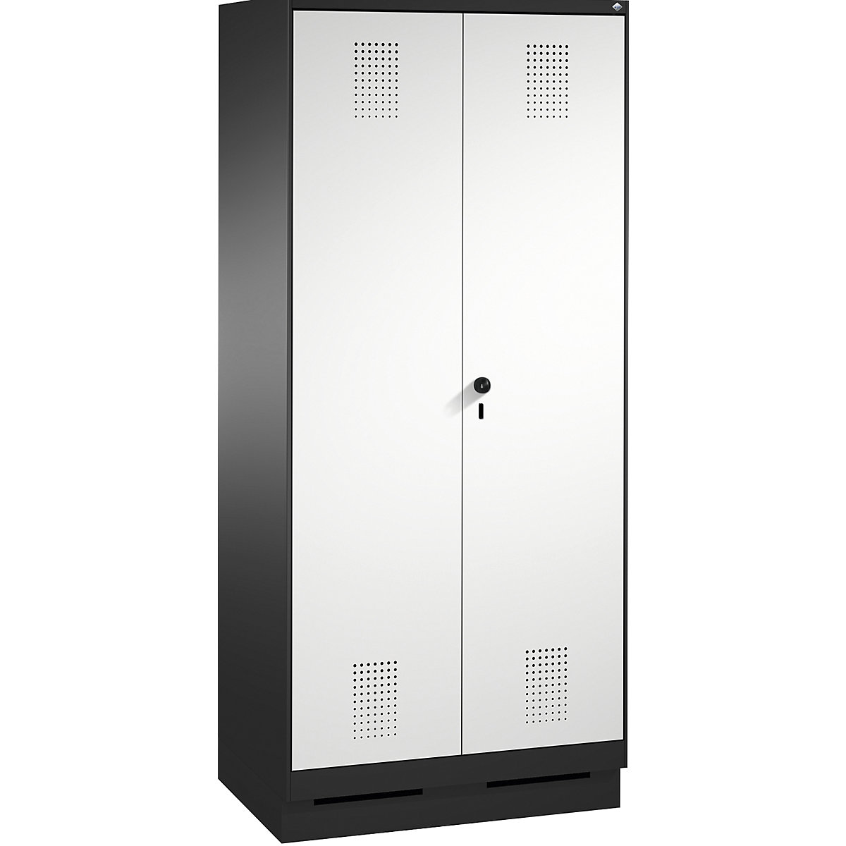 EVOLO laundry cupboard / cloakroom locker – C+P, 4 shelves, clothes rail, compartments 2 x 400 mm, with plinth, black grey / light grey-10