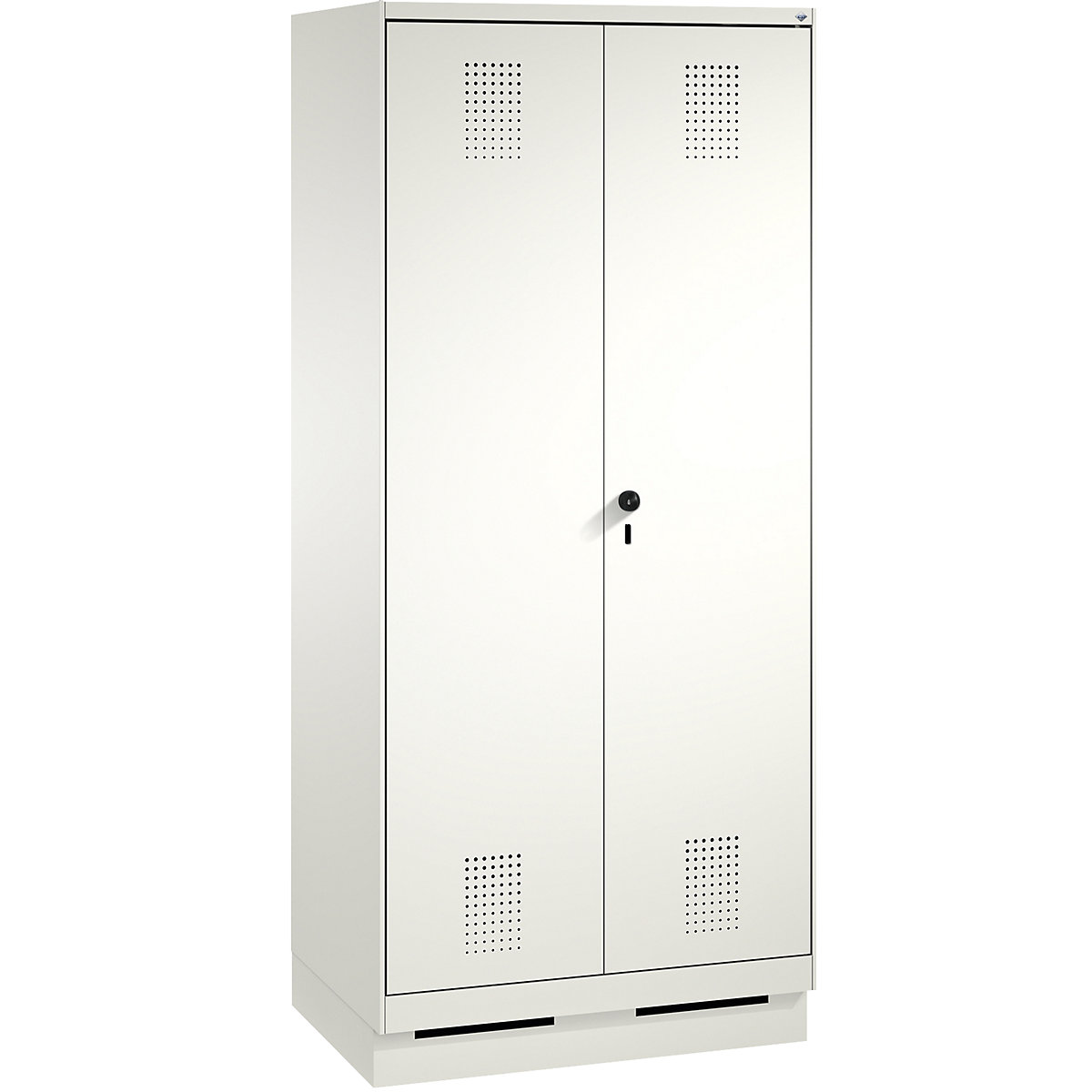 EVOLO laundry cupboard / cloakroom locker – C+P, 4 shelves, clothes rail, compartments 2 x 400 mm, with plinth, traffic white / traffic white-5