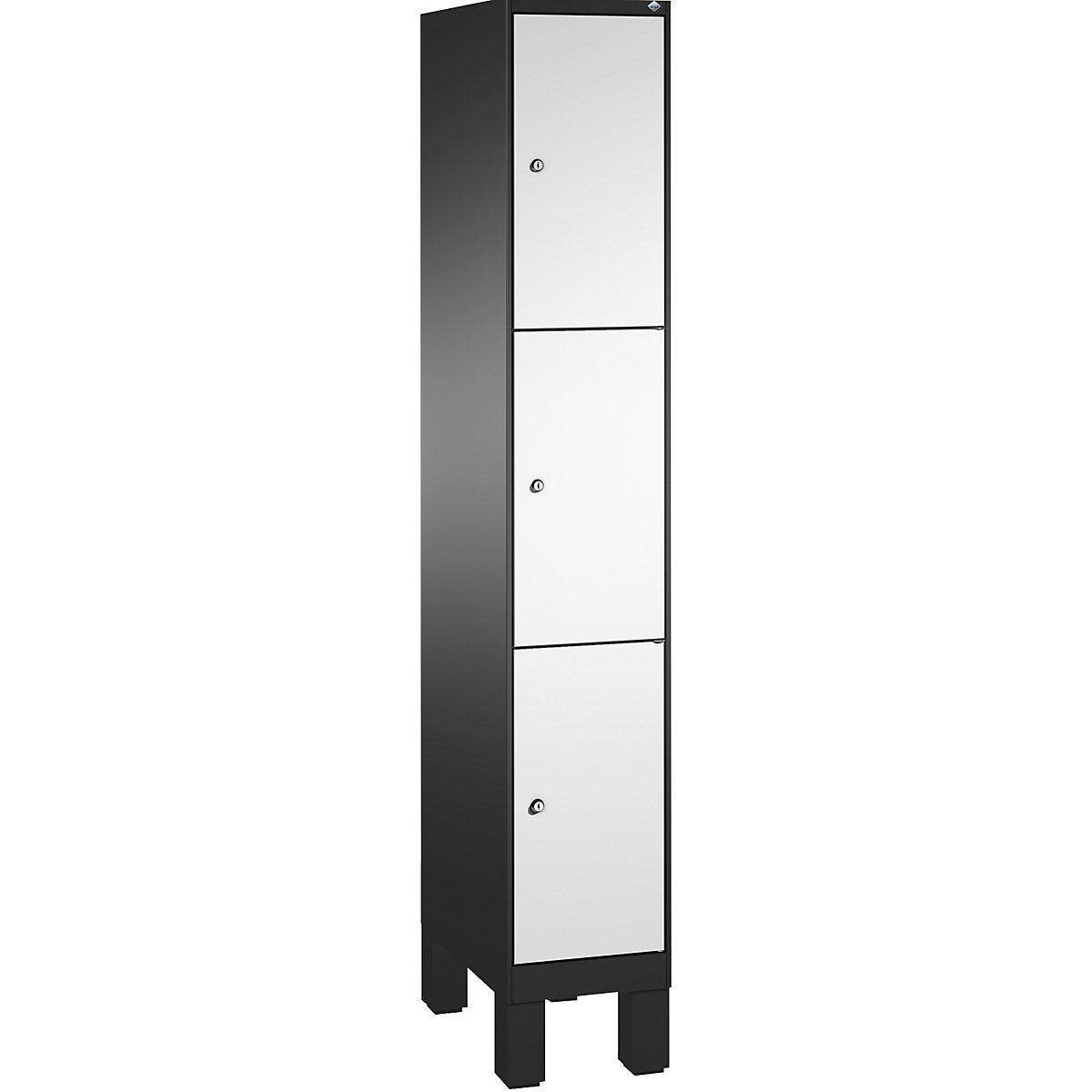 EVOLO locker unit, with feet – C+P, 1 compartment, 3 shelf compartments, compartment width 300 mm, black grey / light grey