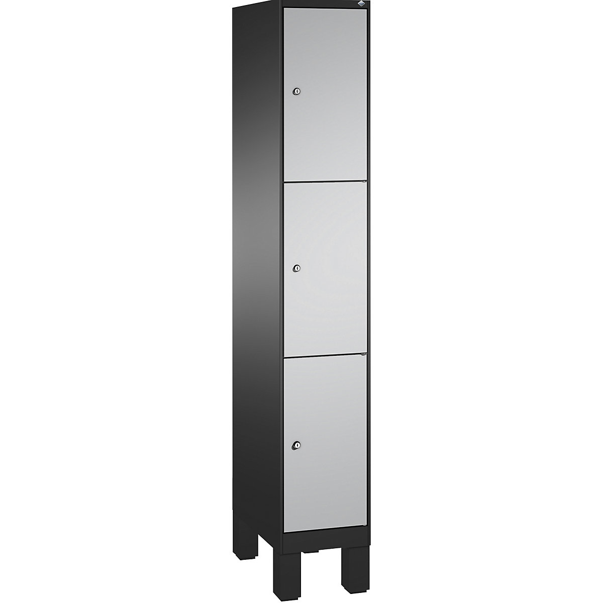 EVOLO locker unit, with feet – C+P, 1 compartment, 3 shelf compartments, compartment width 300 mm, black grey / white aluminium