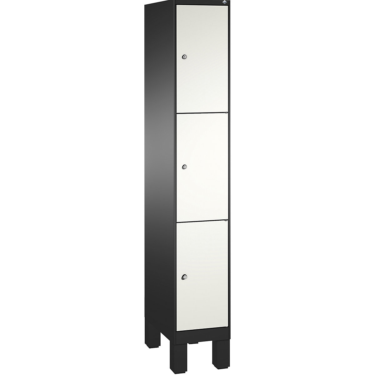 EVOLO locker unit, with feet – C+P, 1 compartment, 3 shelf compartments, compartment width 300 mm, black grey / traffic white