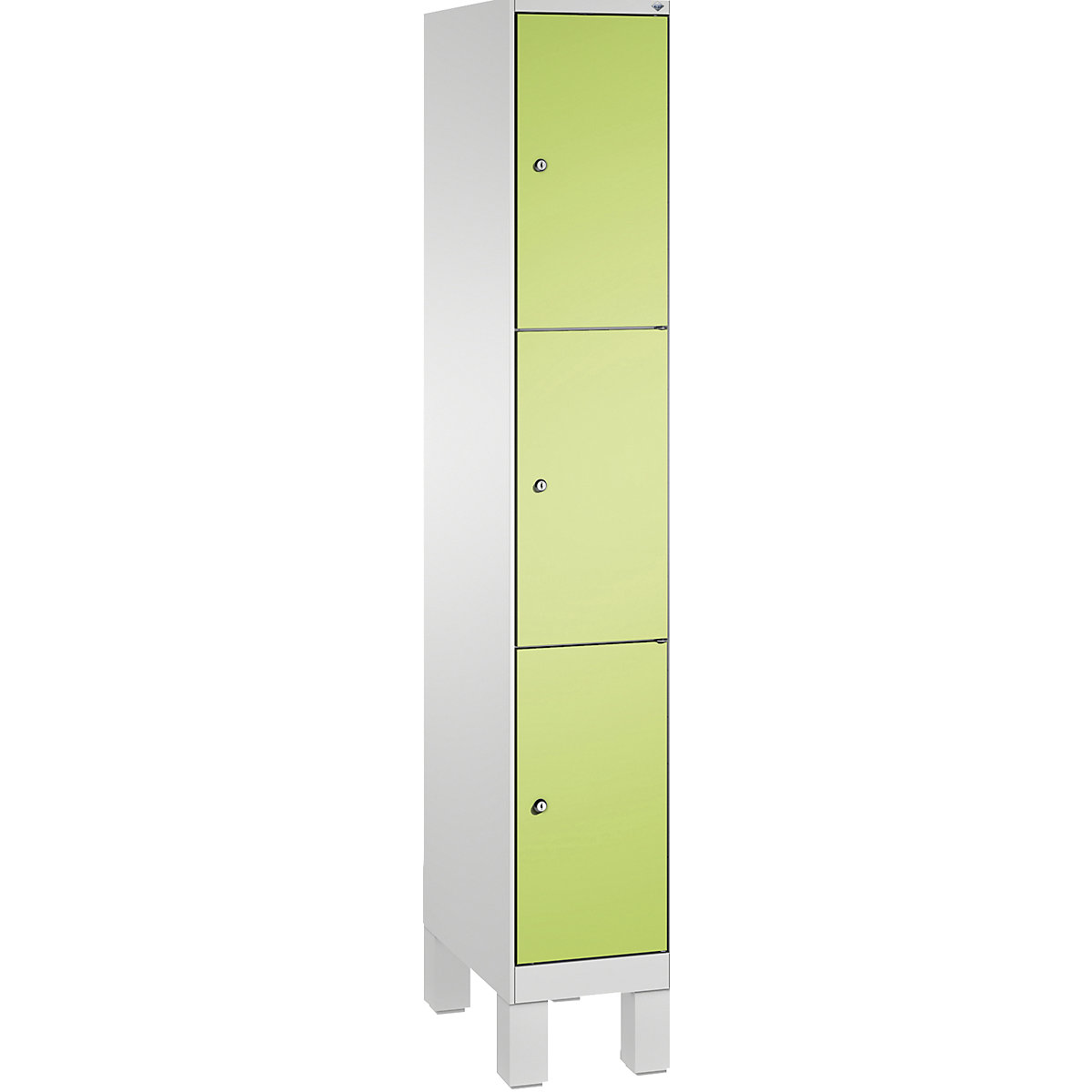 EVOLO locker unit, with feet – C+P, 1 compartment, 3 shelf compartments, compartment width 300 mm, light grey / viridian green